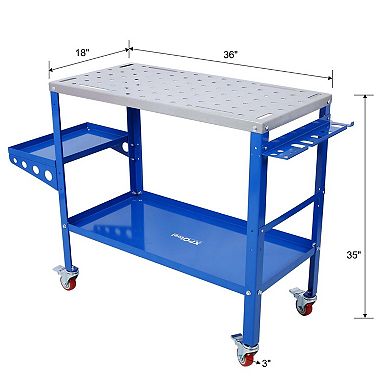 36 in Welding Table Heavy Duty Steel Workbench with 5/8 in Fixture Holes Lockable Wheels Tool Tray
