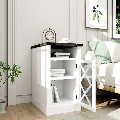 White Nightstand with Charging Station Farmhouse End Table with USB Adjustable Shelf Storage