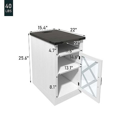 White Nightstand with Charging Station Farmhouse End Table with USB Adjustable Shelf Storage