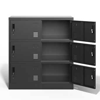 VIYET 6-Door Metal Storage Locker - Industrial Vented Security Cabinet - Black