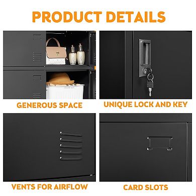 VIYET 6-Door Metal Storage Locker - Industrial Vented Security Cabinet - Black