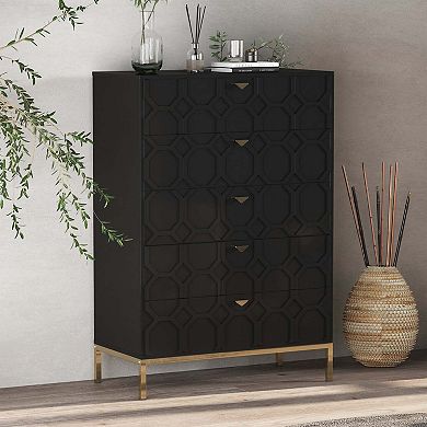 49.2 in. H Freestanding Storage Cabinet Black 5 Drawer Accent Cabinet