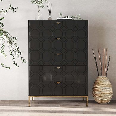 49.2 in. H Freestanding Storage Cabinet Black 5 Drawer Accent Cabinet