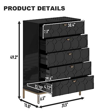 49.2 in. H Freestanding Storage Cabinet Black 5 Drawer Accent Cabinet
