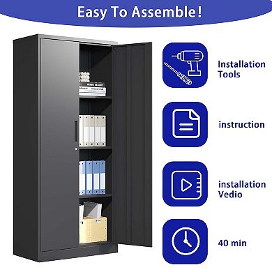 VIYET 71" Heavy Duty Metal Storage Cabinet - Garage Organizer with Adjustable Shelves