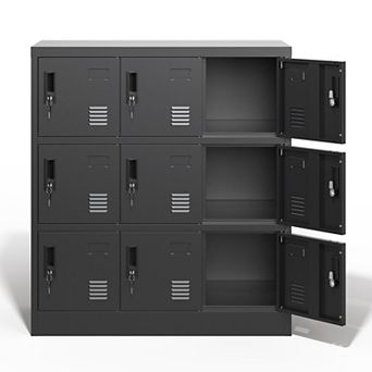 VIYET 9-Door Metal Storage Locker - Vented Security Organizer - Black