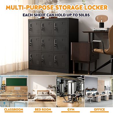 VIYET 9-Door Metal Storage Locker - Vented Security Organizer - Black