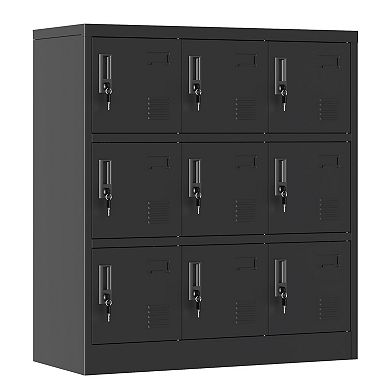 VIYET 9-Door Metal Storage Locker - Vented Security Organizer - Black