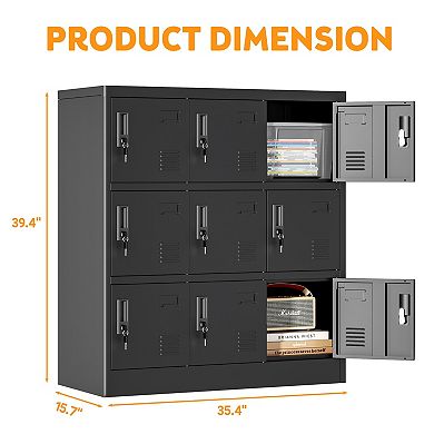VIYET 9-Door Metal Storage Locker - Vented Security Organizer - Black