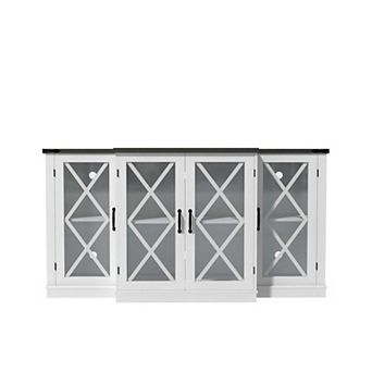White TV Stand with Storage Cabinets Fits TVs up to 73 in Adjustable Shelves Farmhouse Style