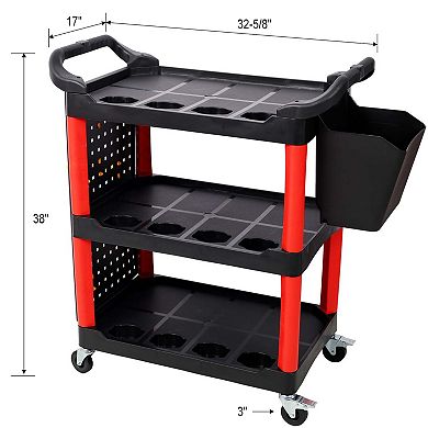 3-Tier Rolling Detailing Cart with Bottle Holders Pegboard Hooks Auto Detail Cart on Wheels