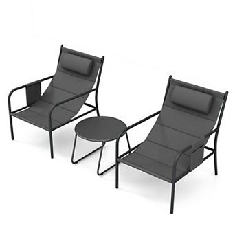 3 pc Bistro Set with Sling Chairs and Coffee Table