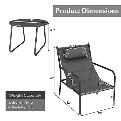 3-Piece Bistro Set with Sling Chairs and Coffee Table
