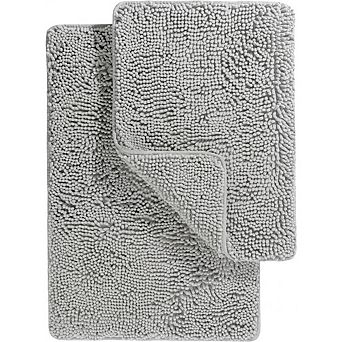 2 pc Chenille Bath Mat Set, Plush Absorbent, Non-Slip Quick-Dry Mats