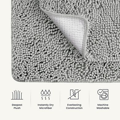 2-Piece Chenille Bath Mat Set, Plush Absorbent, Non-Slip Quick-Dry Mats