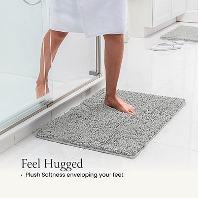 2-Piece Chenille Bath Mat Set, Plush Absorbent, Non-Slip Quick-Dry Mats