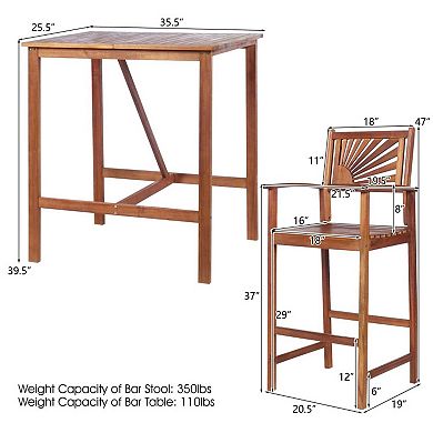 3-Piece Acacia Wood Bar Set with Space-Saving Design
