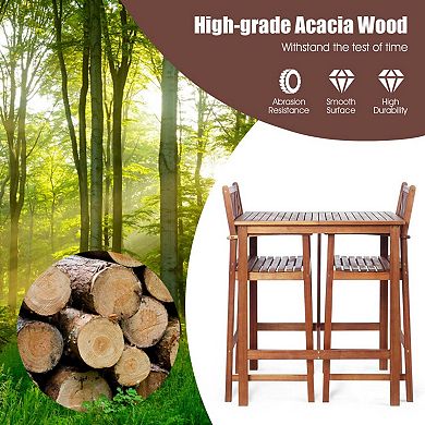 3-Piece Acacia Wood Bar Set with Space-Saving Design