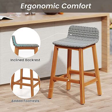 Solid Acacia Wood Bar Stools with PE Rattan Seat