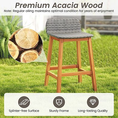 Solid Acacia Wood Bar Stools with PE Rattan Seat