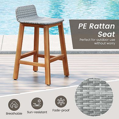 Solid Acacia Wood Bar Stools with PE Rattan Seat