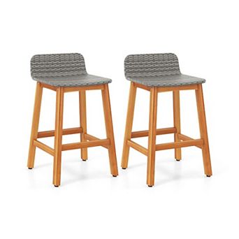 Solid Acacia Wood Bar Stools with PE Rattan Seat