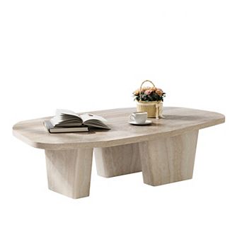 47" Modern Square Beige Coffee Table with Three Sculpted Legs for Living Room