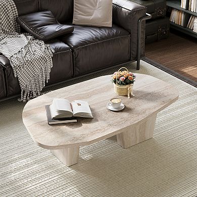 47" Modern Square Beige Coffee Table with Three Sculpted Legs for Living Room