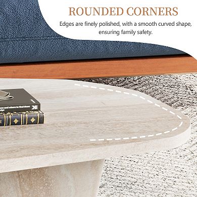 47" Modern Square Beige Coffee Table with Three Sculpted Legs for Living Room