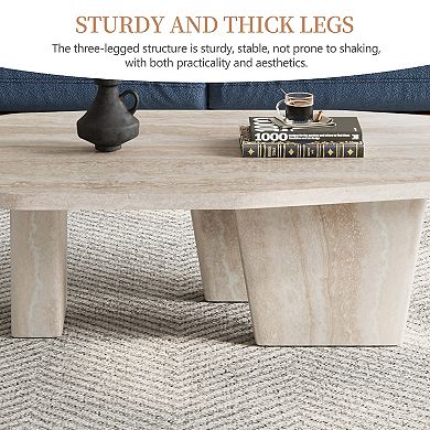 47" Modern Square Beige Coffee Table with Three Sculpted Legs for Living Room
