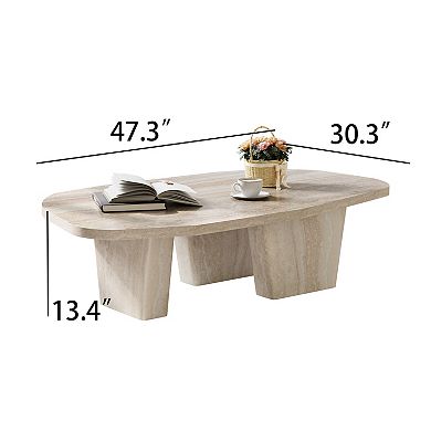 47" Modern Square Beige Coffee Table with Three Sculpted Legs for Living Room
