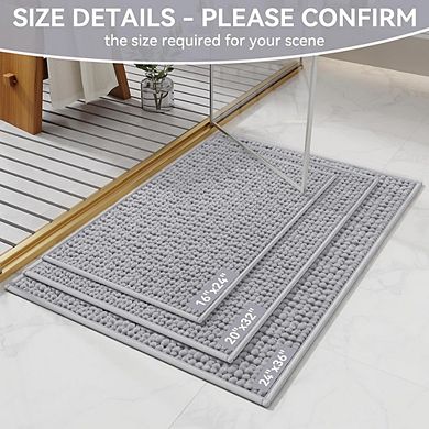Chenille Bathroom Rug, Soft Absorbent, Non-Slip PVC Backing Mat