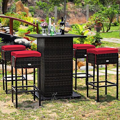 5-Piece Rattan Bar Set with Hidden Storage Table
