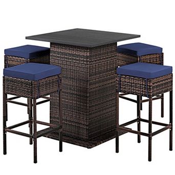 5 pc Rattan Bar Set with Hidden Storage Table
