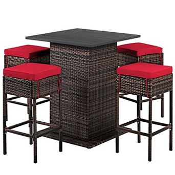 5 pc Rattan Bar Set with Hidden Storage Table