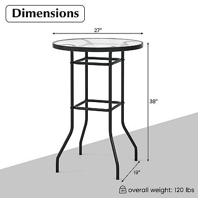 38" Tempered Glass Bar Table with Sturdy Metal Frame