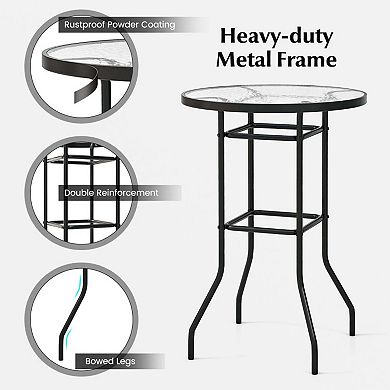 38" Tempered Glass Bar Table with Sturdy Metal Frame
