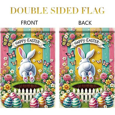 Happy Easter Bunny Garden Flag, Double-Sided Outdoor Yard Decoration