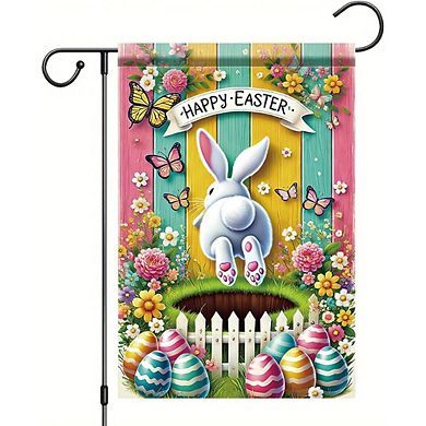 Happy Easter Bunny Garden Flag, Double-Sided Outdoor Yard Decoration