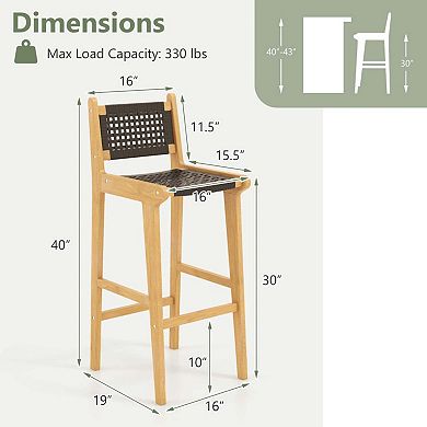Teak Wood Bar Stool with Hand-Woven PE Rattan Backrest