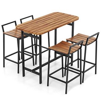 4 pc Acacia Wood Bar Set with Metal Frame