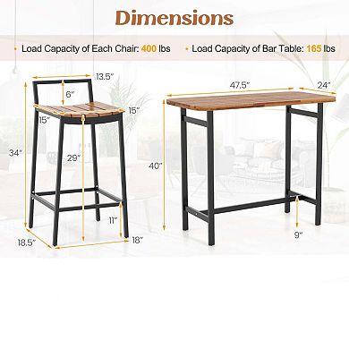 4-Piece Acacia Wood Bar Set with Metal Frame