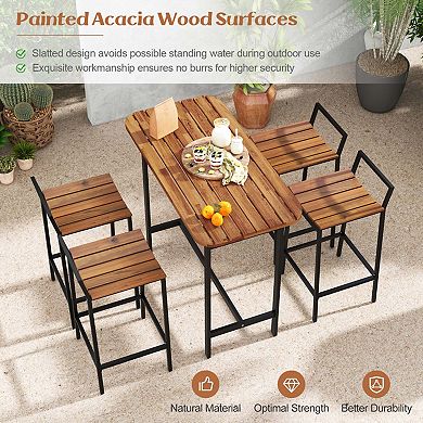 4-Piece Acacia Wood Bar Set with Metal Frame
