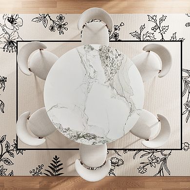 59" Modern Round Dining Table for 6-8, Glossy White Sintered Stone Top, Stainless Steel Base