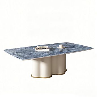 51" Modern Rectangular Coffee Table, Blue Glossy Sintered Stone Top