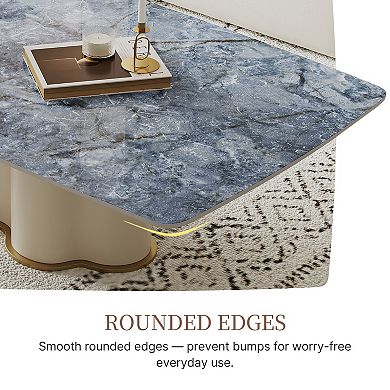 51" Modern Rectangular Coffee Table, Blue Glossy Sintered Stone Top