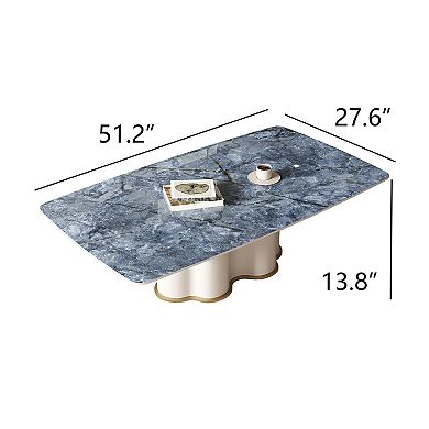 51" Modern Rectangular Coffee Table, Blue Glossy Sintered Stone Top