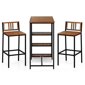 3 pc Acacia Wood and Metal Bar Set with Shelves