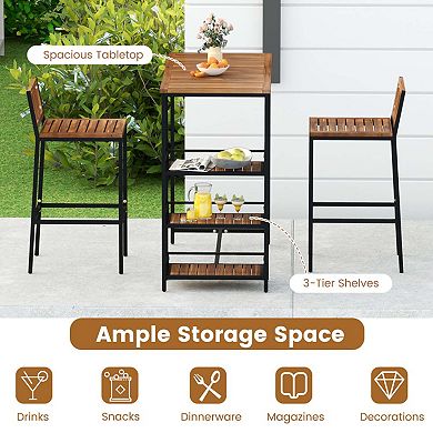 3-Piece Acacia Wood and Metal Bar Set with Shelves