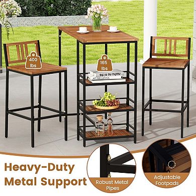 3-Piece Acacia Wood and Metal Bar Set with Shelves
